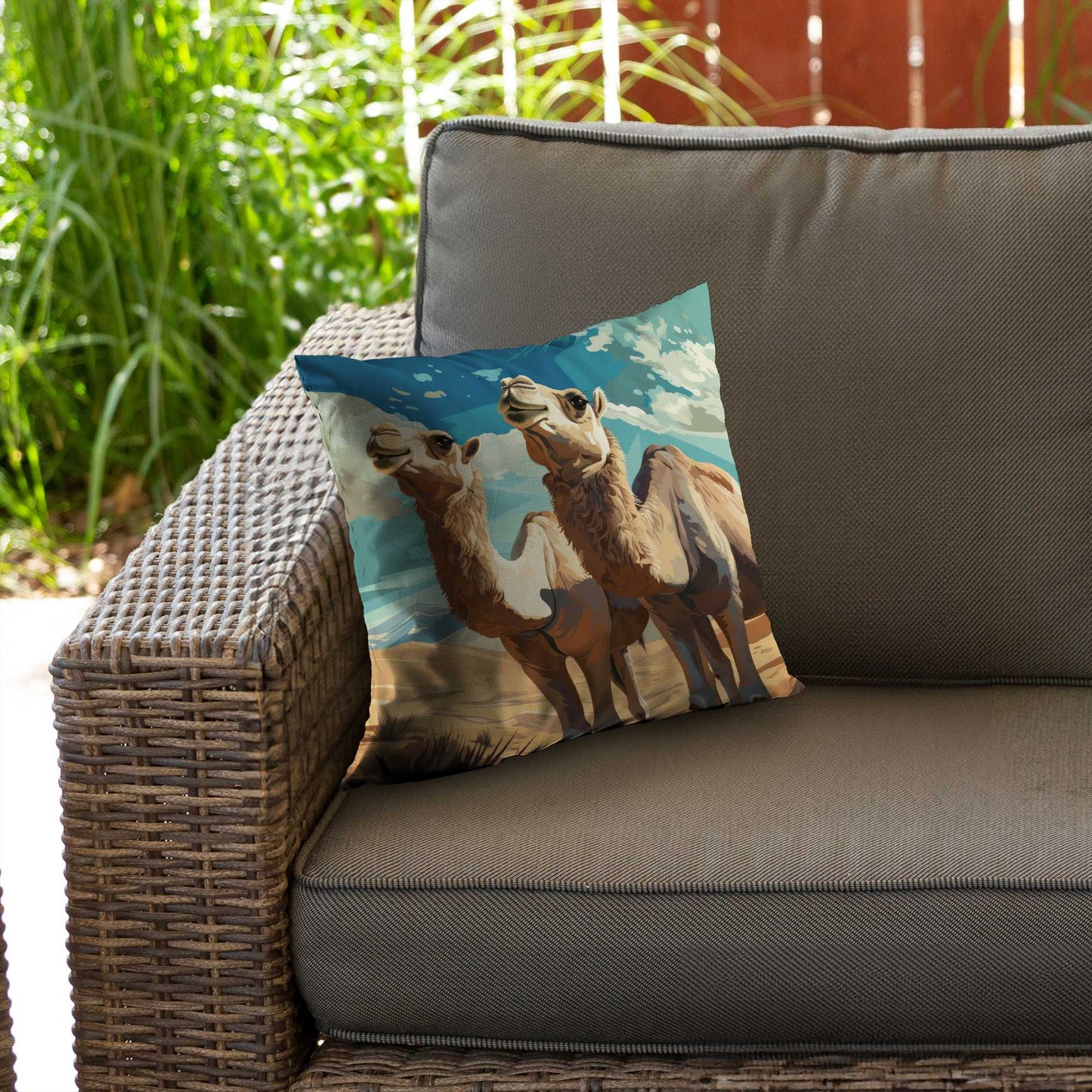 Camels Looking Up Blue Poly Twill Throw Pillow - Home Decor
