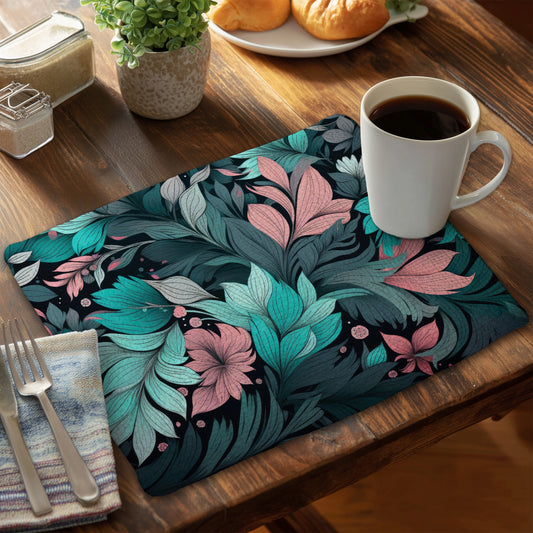 Neon Leaves - Black Braided Polyester Placemat for Home Decor