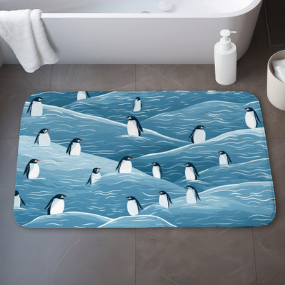 Penguins Wandering White Bath Mat for Home Decor | Cozy Style