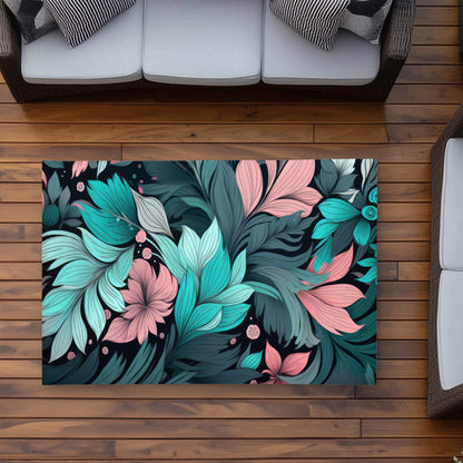 Neon Leaves - Turquoise Outdoor Area Rug for Home Decor