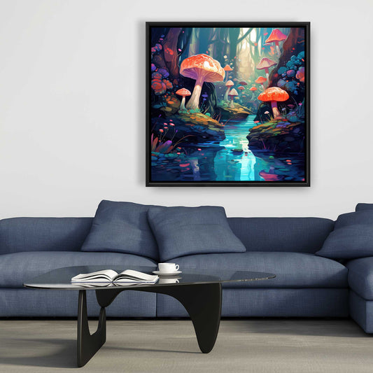 Whimsical Forest - Red Framed Canvas for Home Decor