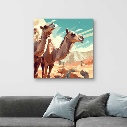 Two Camels Blue Canvas - Elegant Home Decor Piece