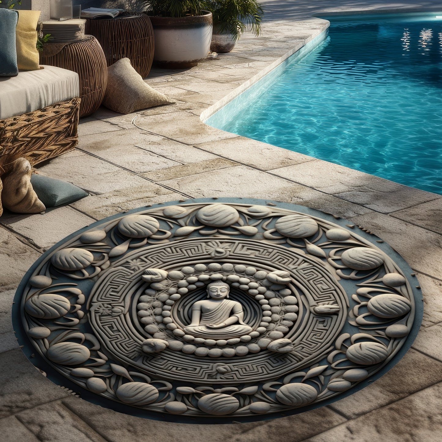 Tapis d'extérieur rond « Paix spirituelle » | Un délice pour la décoration intérieure