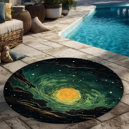 Turmoil in Space - Yellow Round Outdoor Area Rug for Home Decor