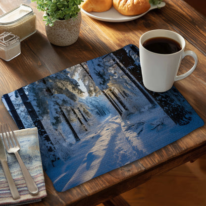 Snowy Path - Black Braided Polyester Placemat for Home Decor