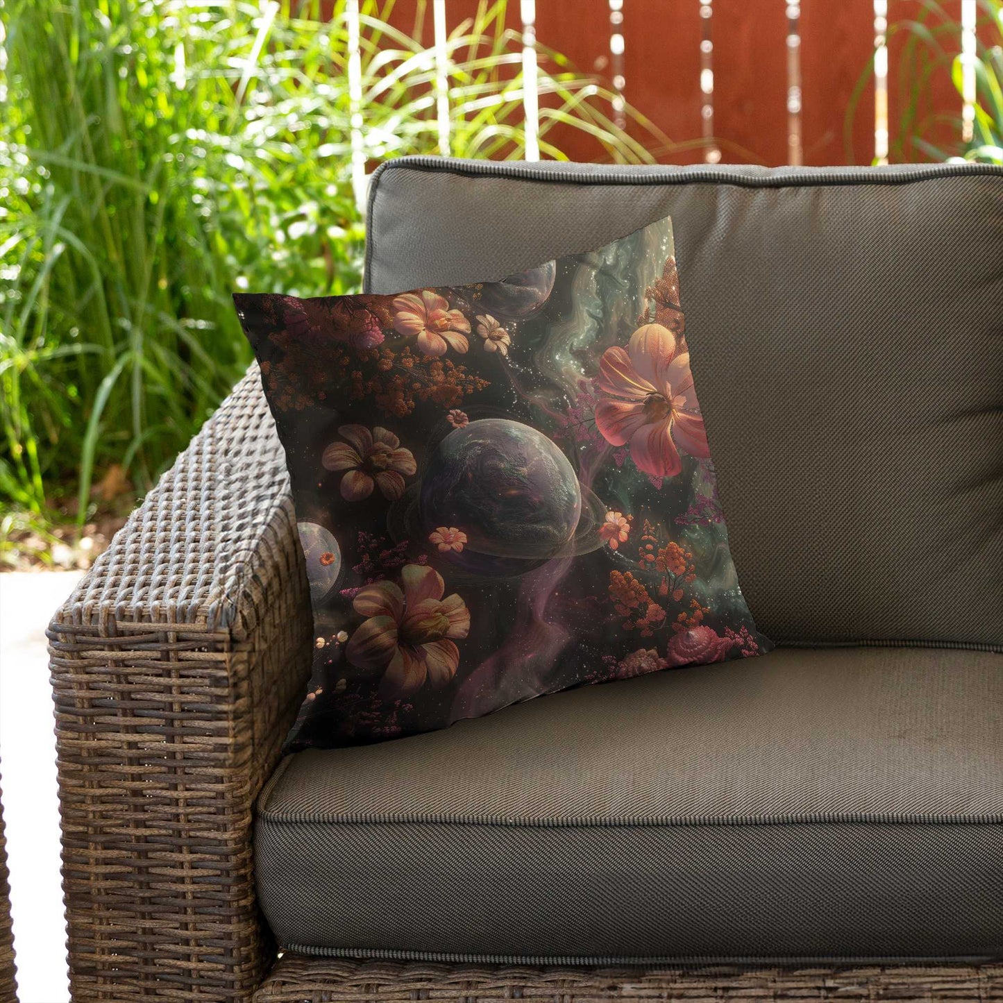 Flower Space Poly Twill Throw Pillow - Home Decor Accent
