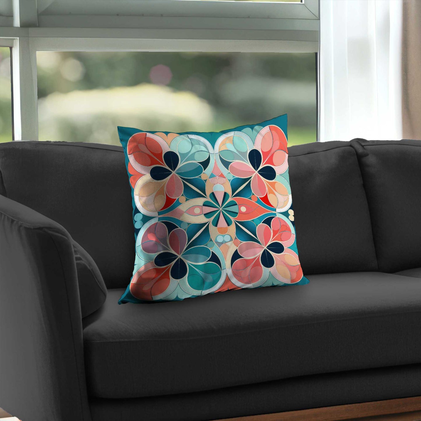 Coussin décoratif Mandala en sergé de polyester - Accessoire de décoration unique pour la maison