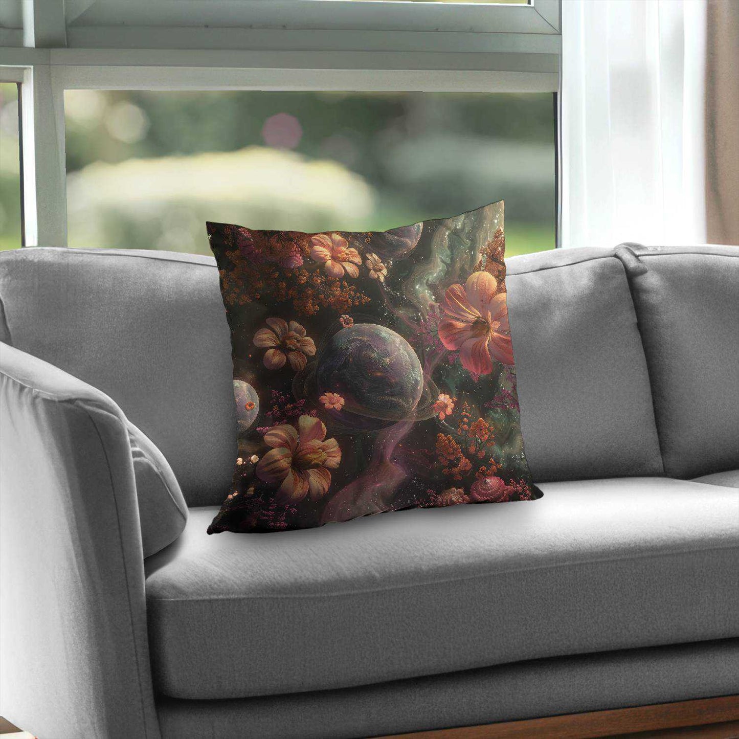 Flower Space Poly Twill Throw Pillow - Home Decor Accent