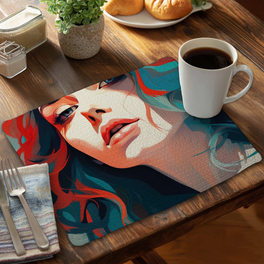 Dangerous lips - Blue Braided Polyester Placemat for Home Decor