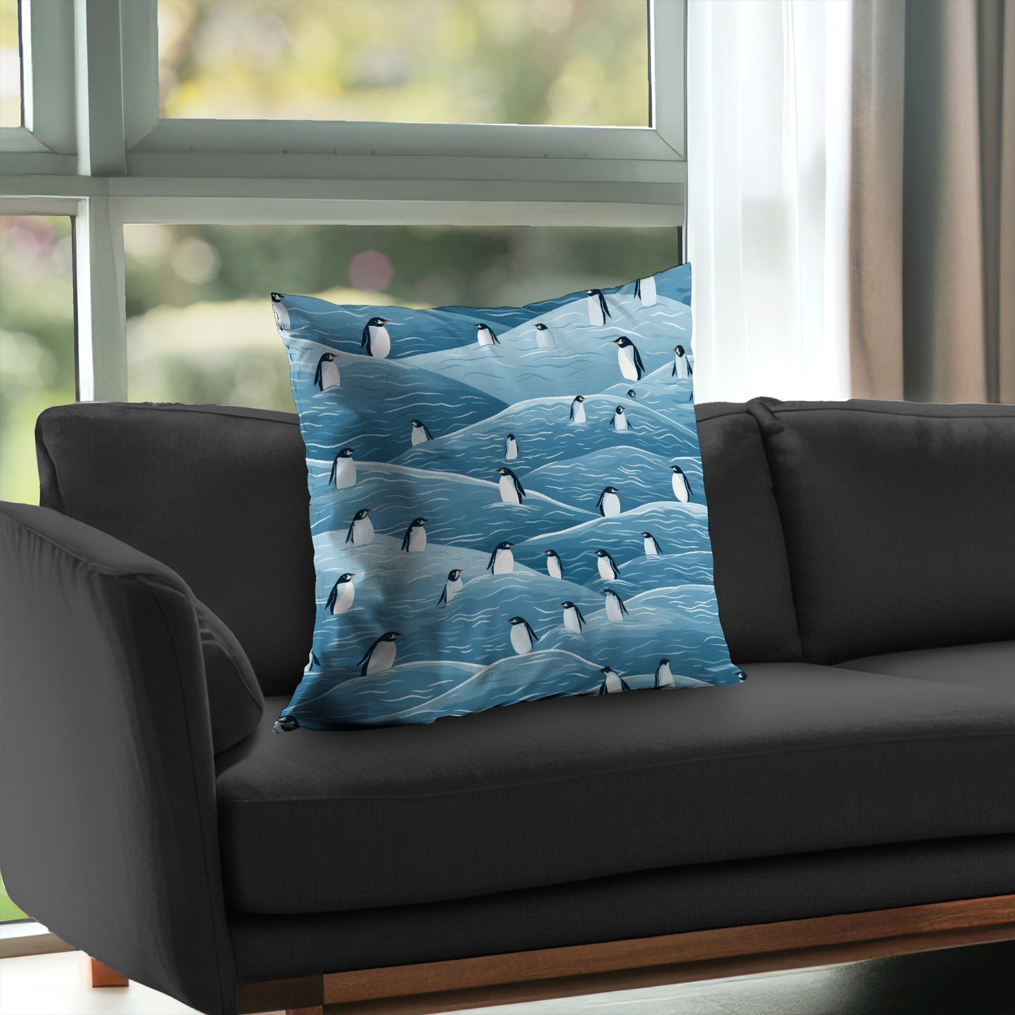 Penguins Wandering Turquoise Poly Twill Throw Pillow | Home Decor