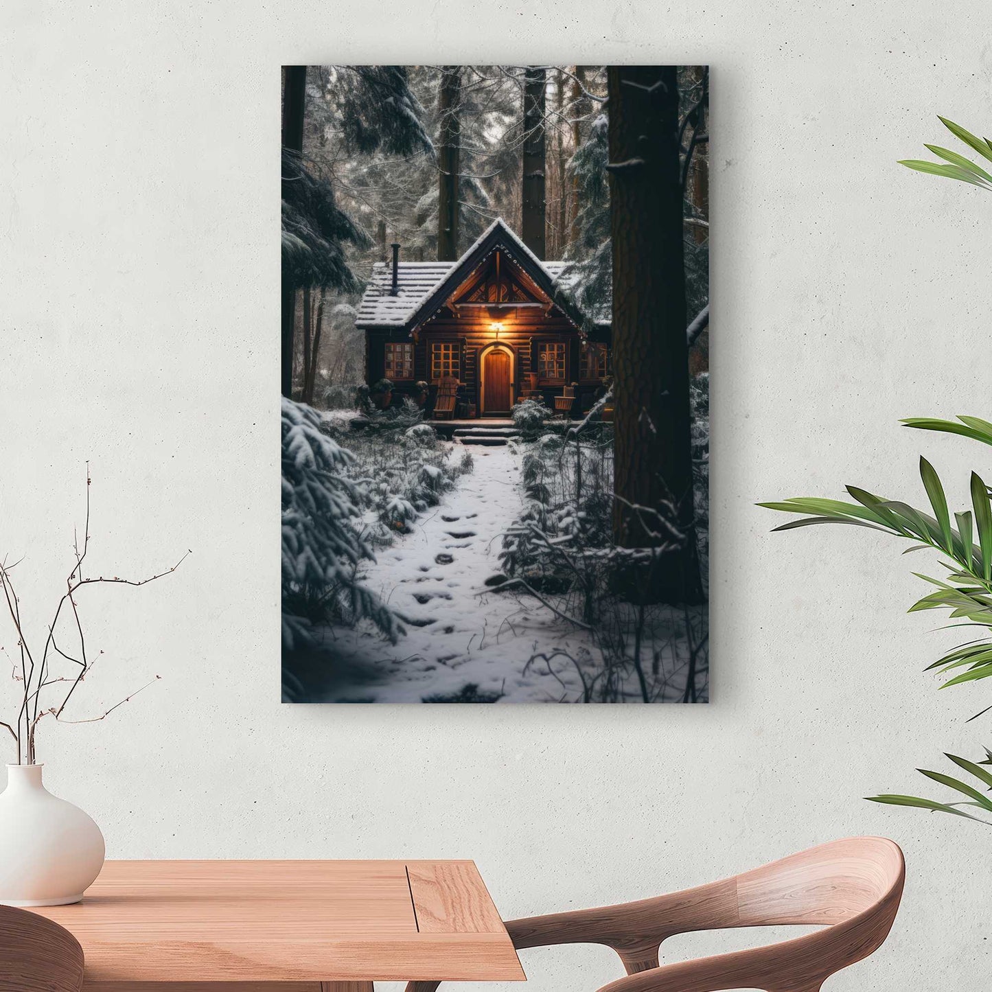 The Lone Cabin - Brown Canvas Home Decor Art Print