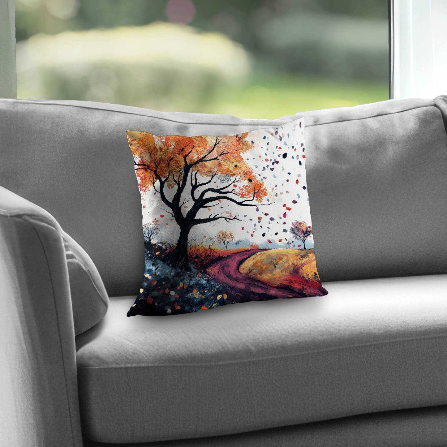 Blowing Leaves Blue Poly Twill Throw Pillow Insert | Decor