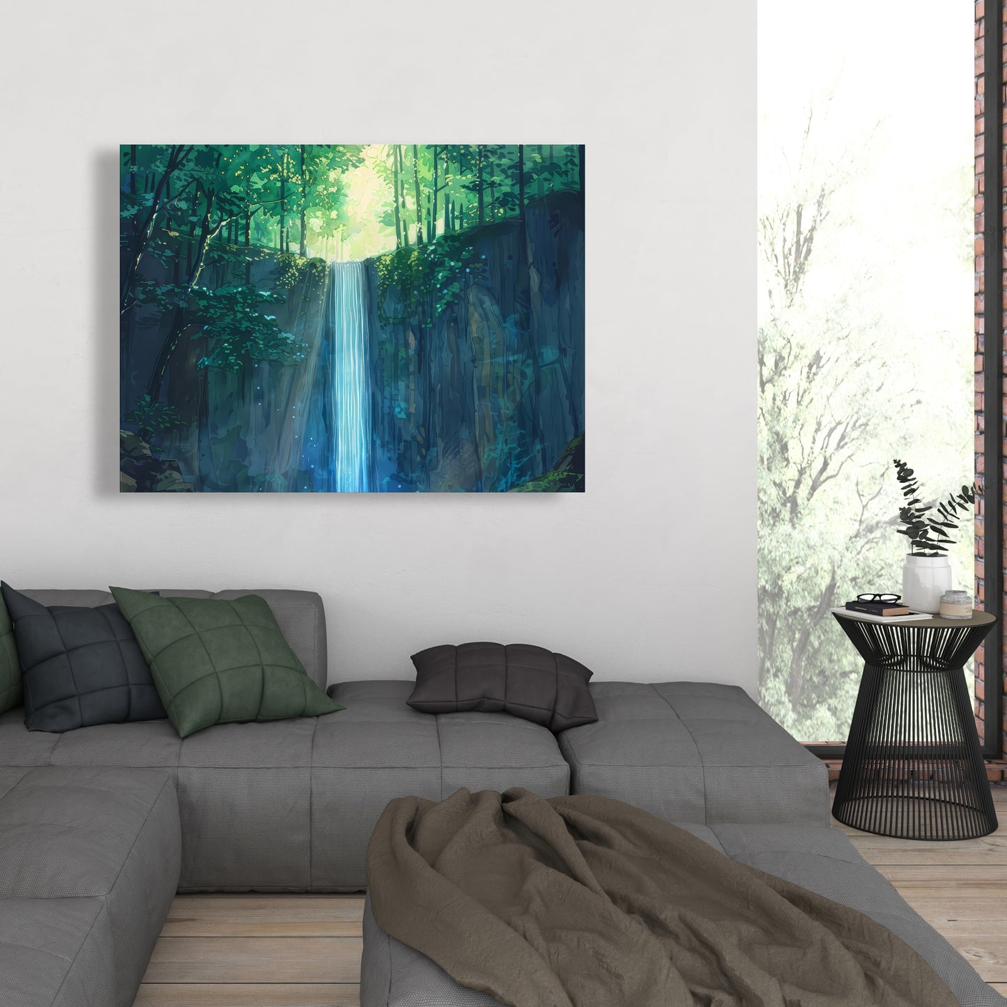 Waterfall Gray Canvas Art for Elegant Decor | Modern Design