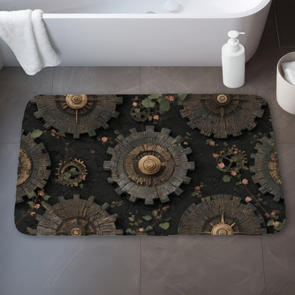 Cog Pattern Gray Bath Mat for Home Decor | Stylish Comfort
