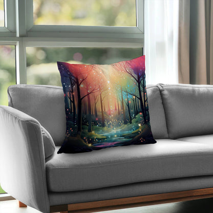 Magical forest Pink poly twill throw pillow | Home insert