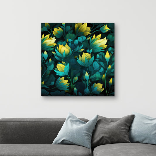Intense Bloom - Green Canvas Art for Home Decor | Vibrant Style