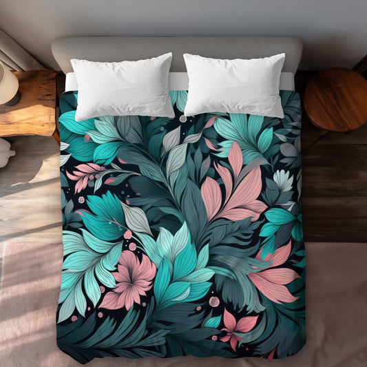 Neon Leaves Black Duvet Cover - Stylish Home Decor Essentials