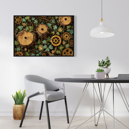 Hiding Gears - Brown Framed Canvas Art for Home Decor