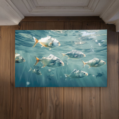 Swimming Peacefully Turquoise Indoor Outdoor Door Mat |