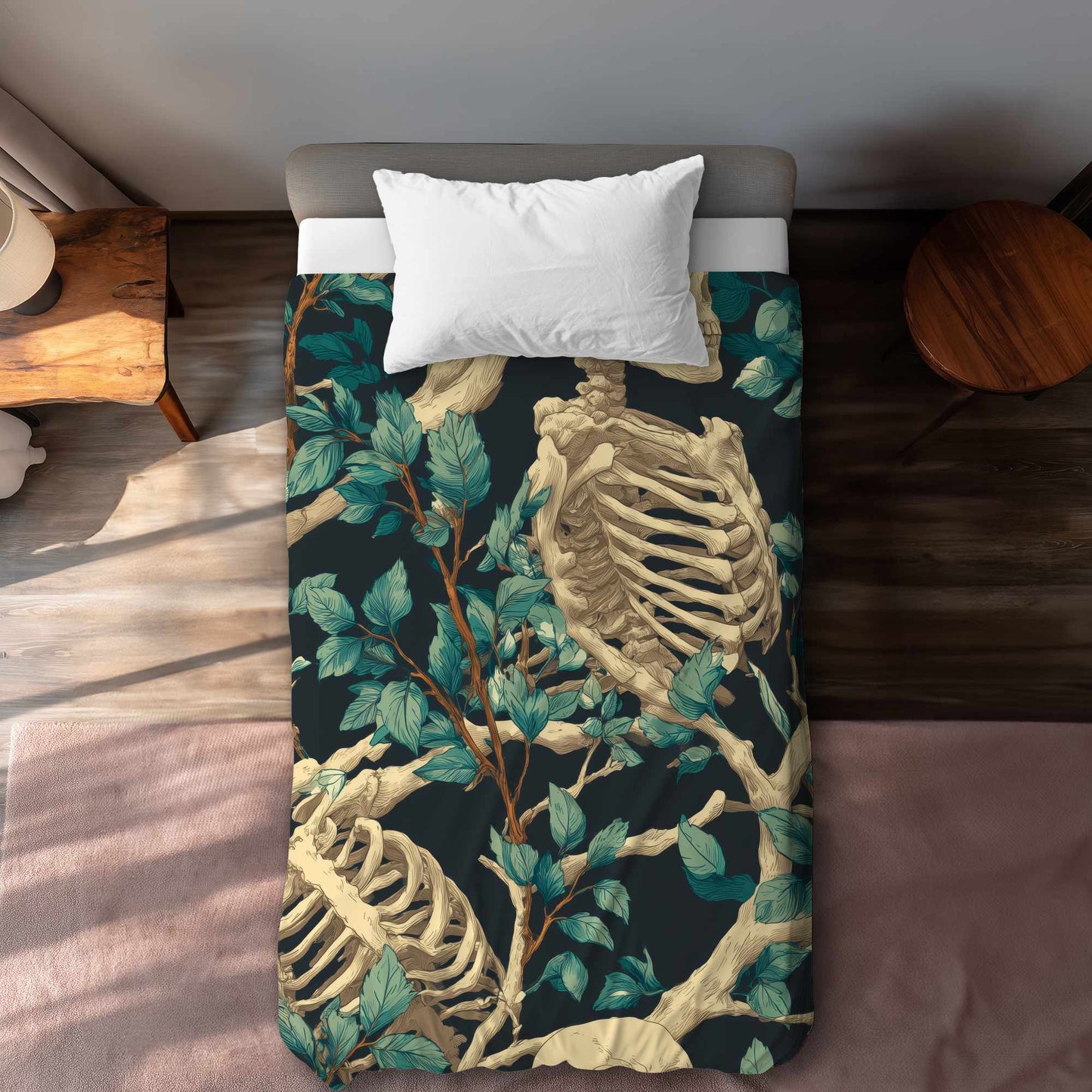 Housse de couette à motifs de bâtons et de crânes | Linge de lit décoratif unique