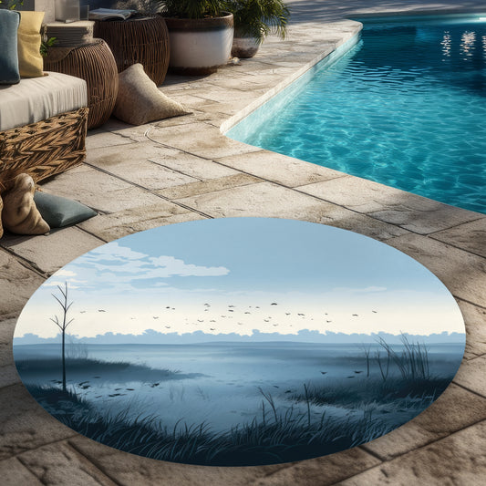 Evening Marsh Black 5' Round Outdoor Area Rug for Home Decor