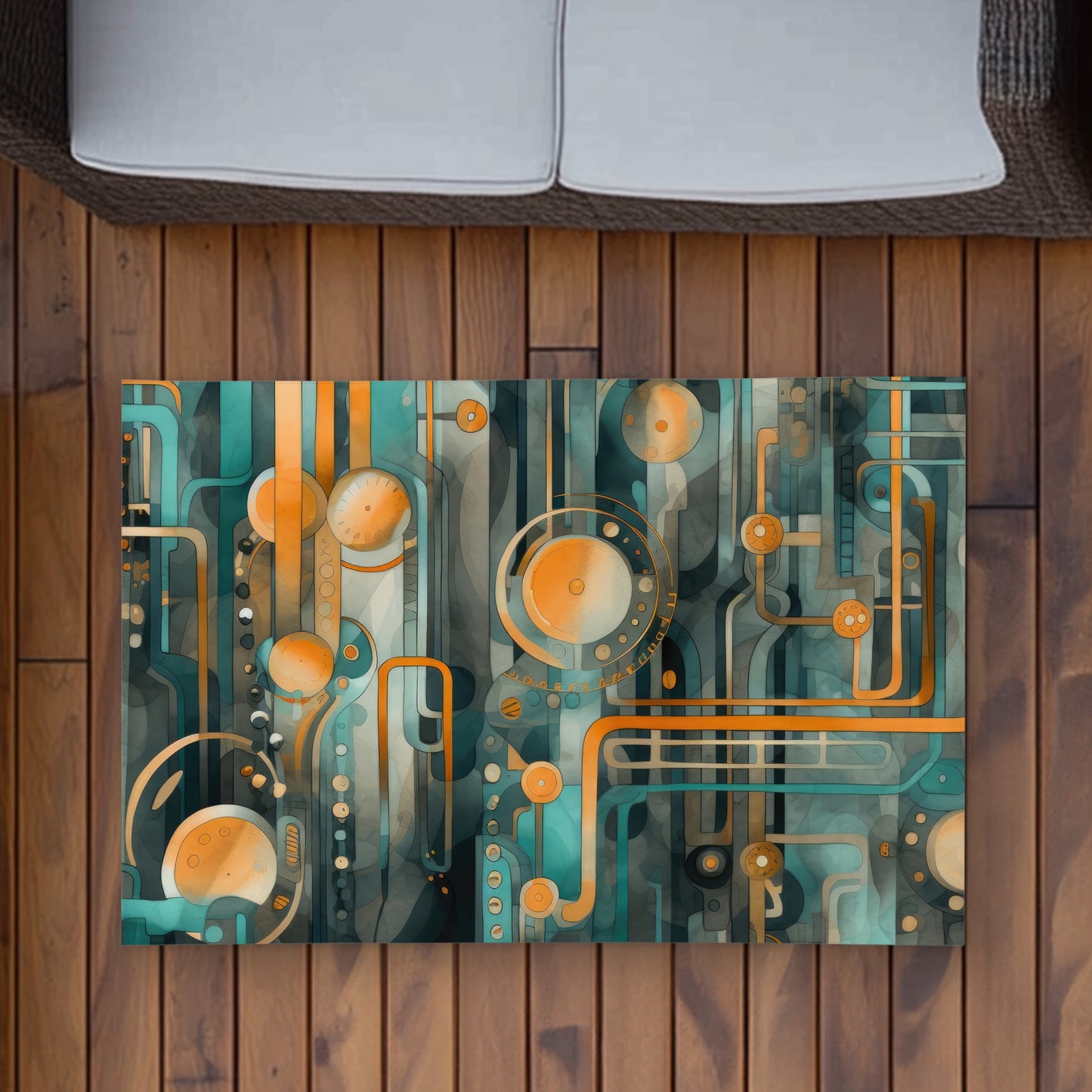 Astrological Machinery White Outdoor Area Rug for Home Decor