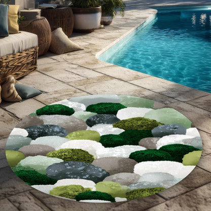 Tapis d'extérieur rond en galets de rivière moussus | Accessoire de décoration intérieure
