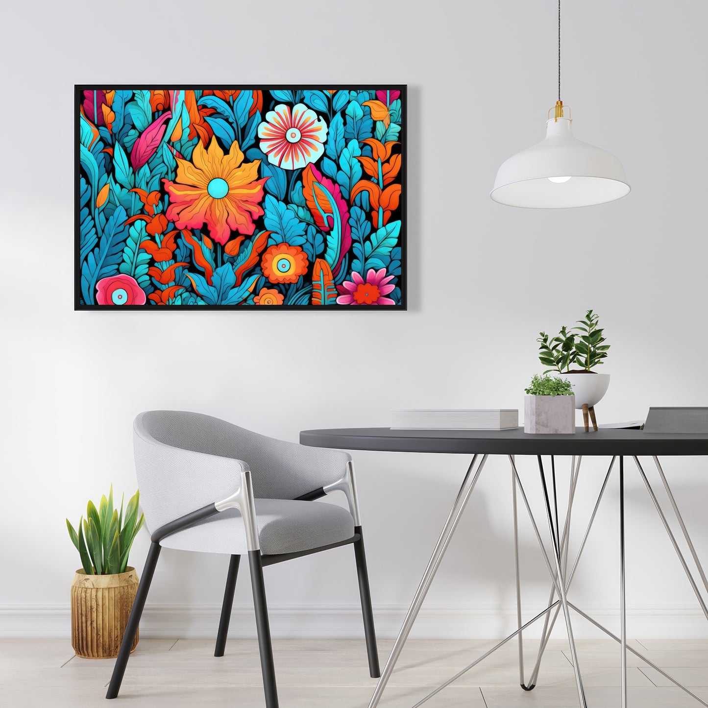 Floral Hues - Turquoise Framed Canvas for Home Decor