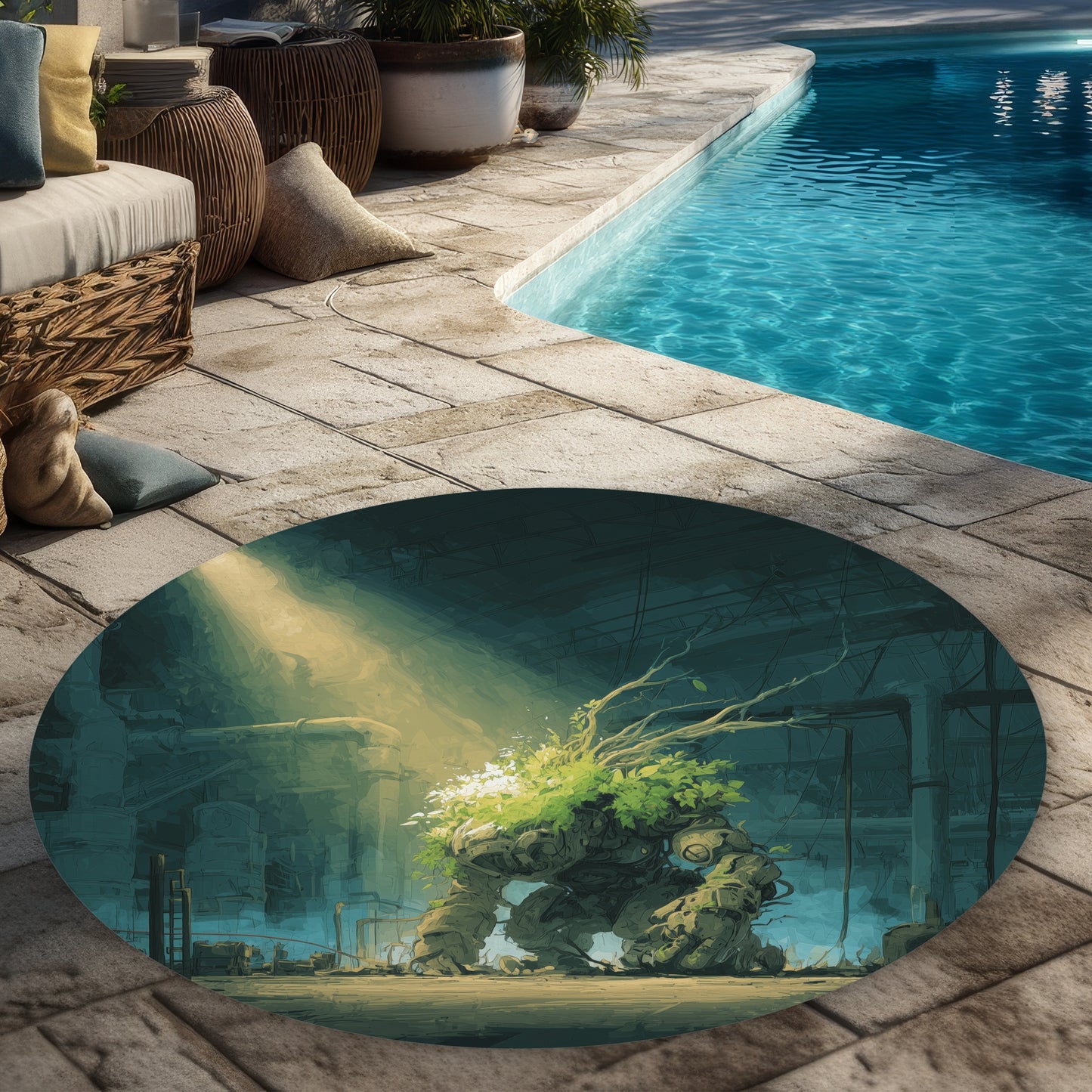 The Golem - Yellow Round Outdoor Area Rug for Home Decor
