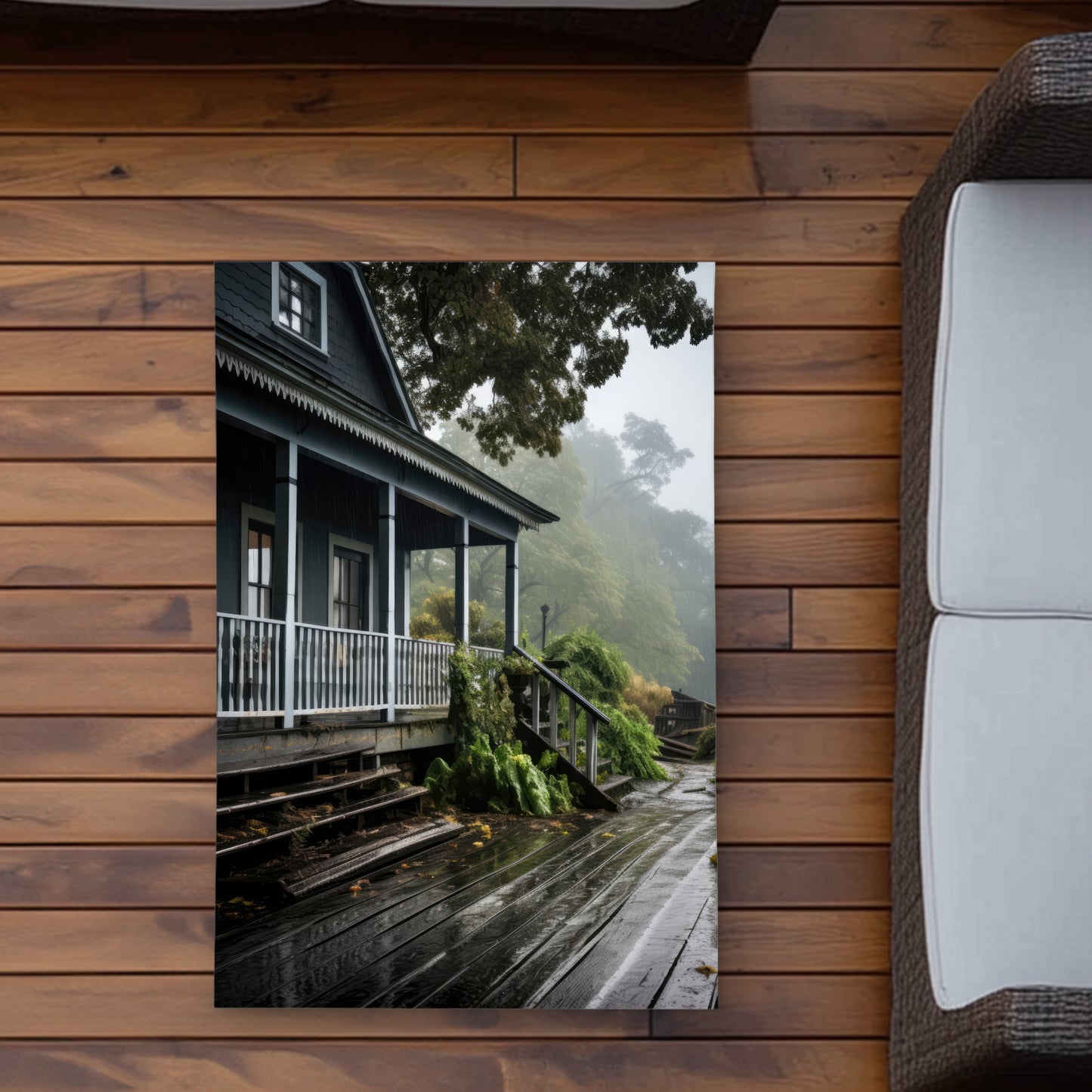 Rainy Porch - Brown Outdoor Area Rug for Home Decor