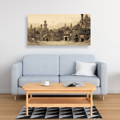 Desert Town Gray Canvas - Stylish Home Decor Artwork