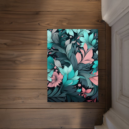 Neon Leaves Turquoise Indoor Outdoor Door Mat - Home Decor