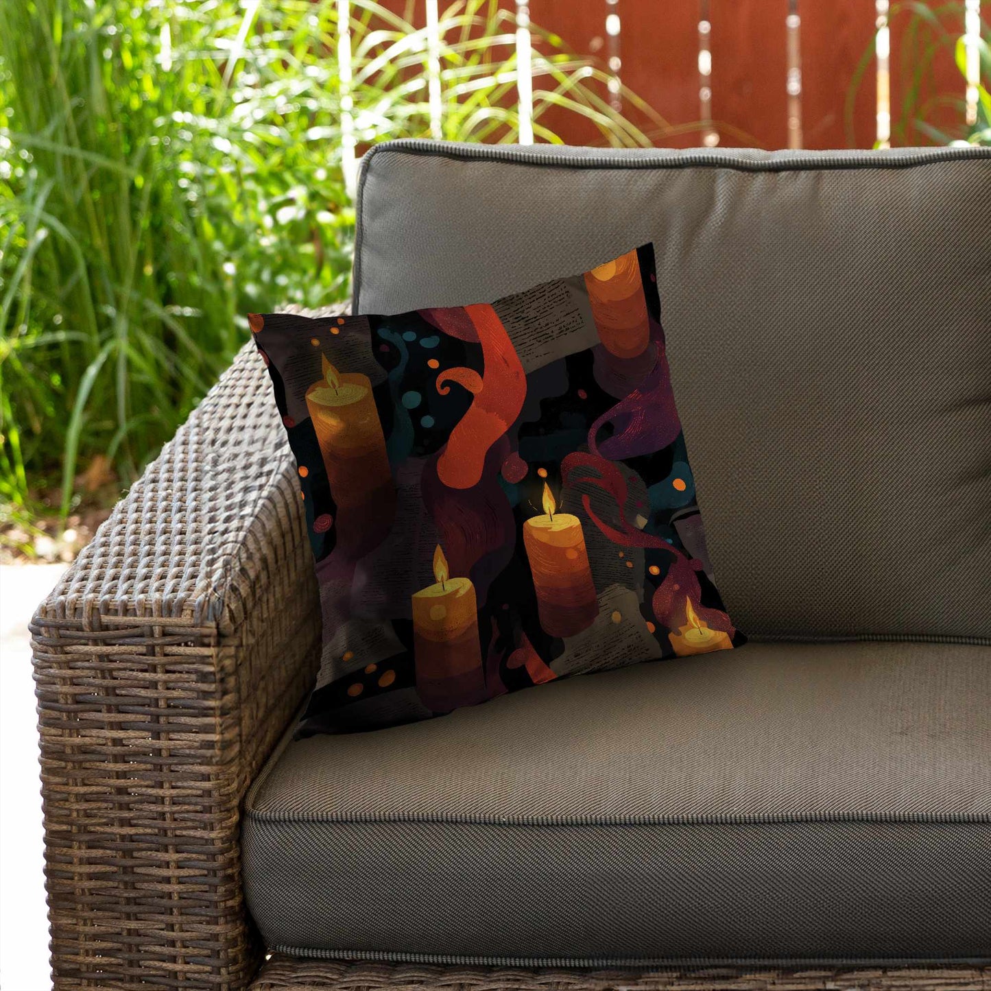 Coussin décoratif en sergé polyester polyvalent avec motif "Whispers in Flame"