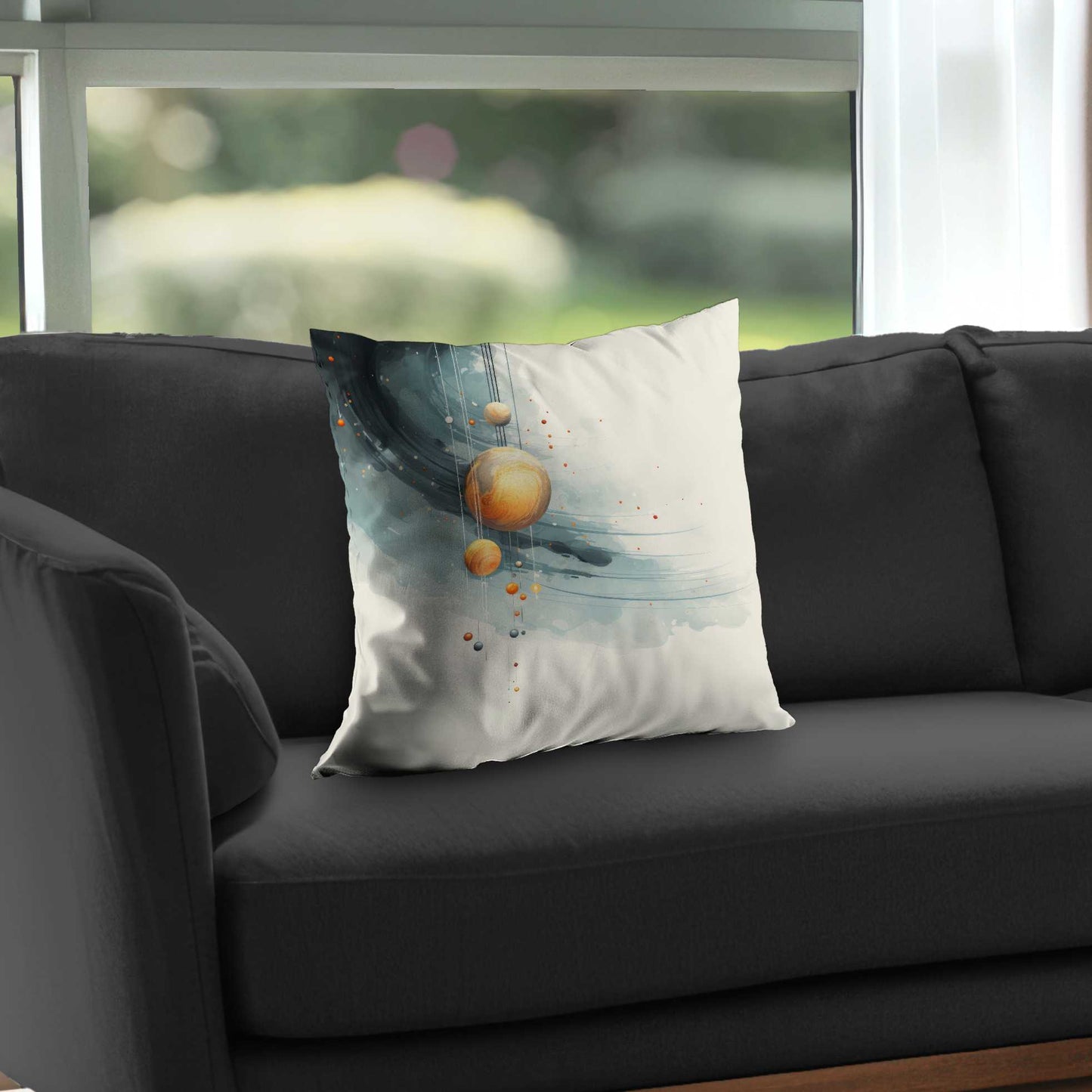 Coussin décoratif en sergé de polyester à motif planètes suspendues | Accessoire de décoration intérieure