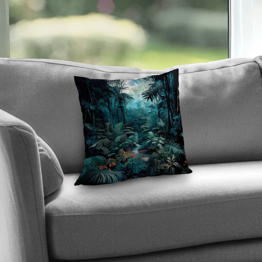 Deep in the Jungle Turquoise Poly Twill Throw Pillow - Home Decor