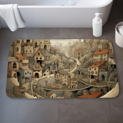 Intricate Town Hall Beige Bath Mat | Elegant Home Decor
