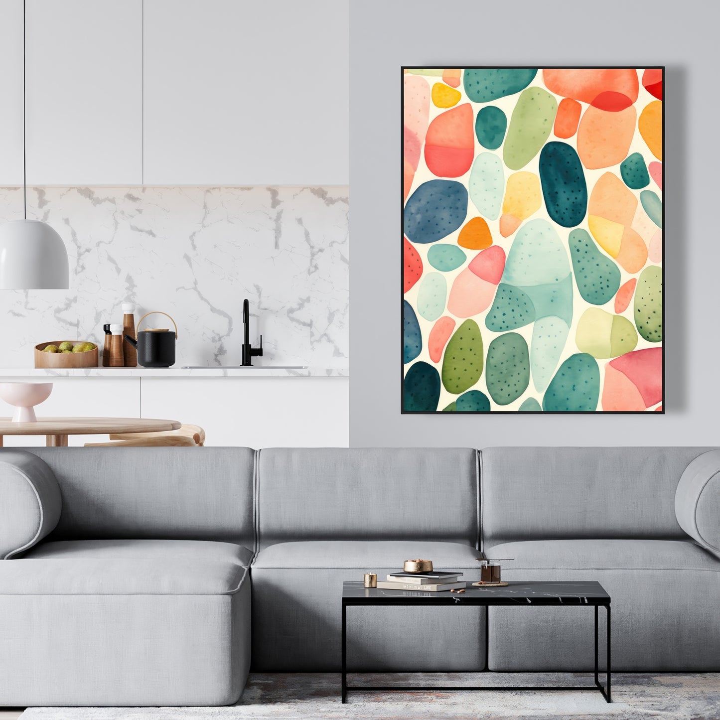 Seedy Shapes - Turquoise Framed Canvas for Home Decor