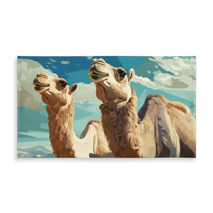 Camels Looking Up - Blue Indoor Outdoor Tablecloth | Decor