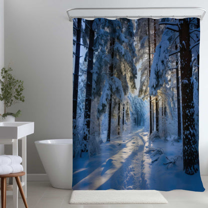 Rideau de douche Chemin enneigé | Décoration d'hiver élégante