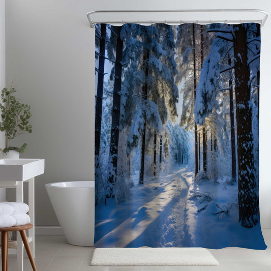 Rideau de douche Chemin enneigé | Décoration d'hiver élégante