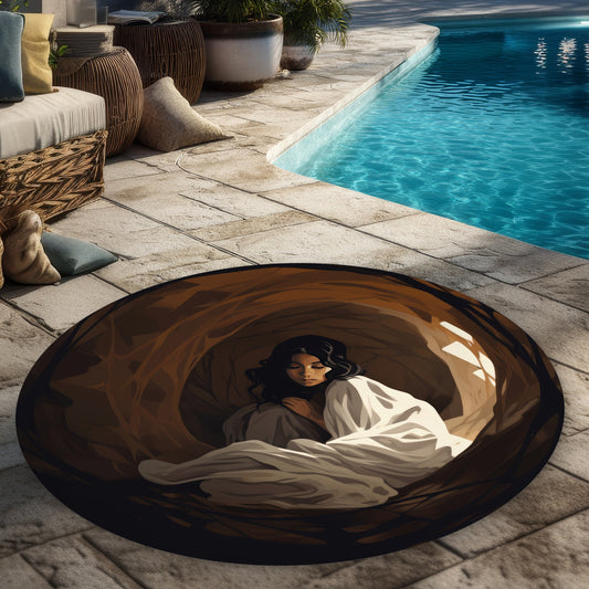 Warm embrace - Black 5' Round Outdoor Area Rug for Home Decor