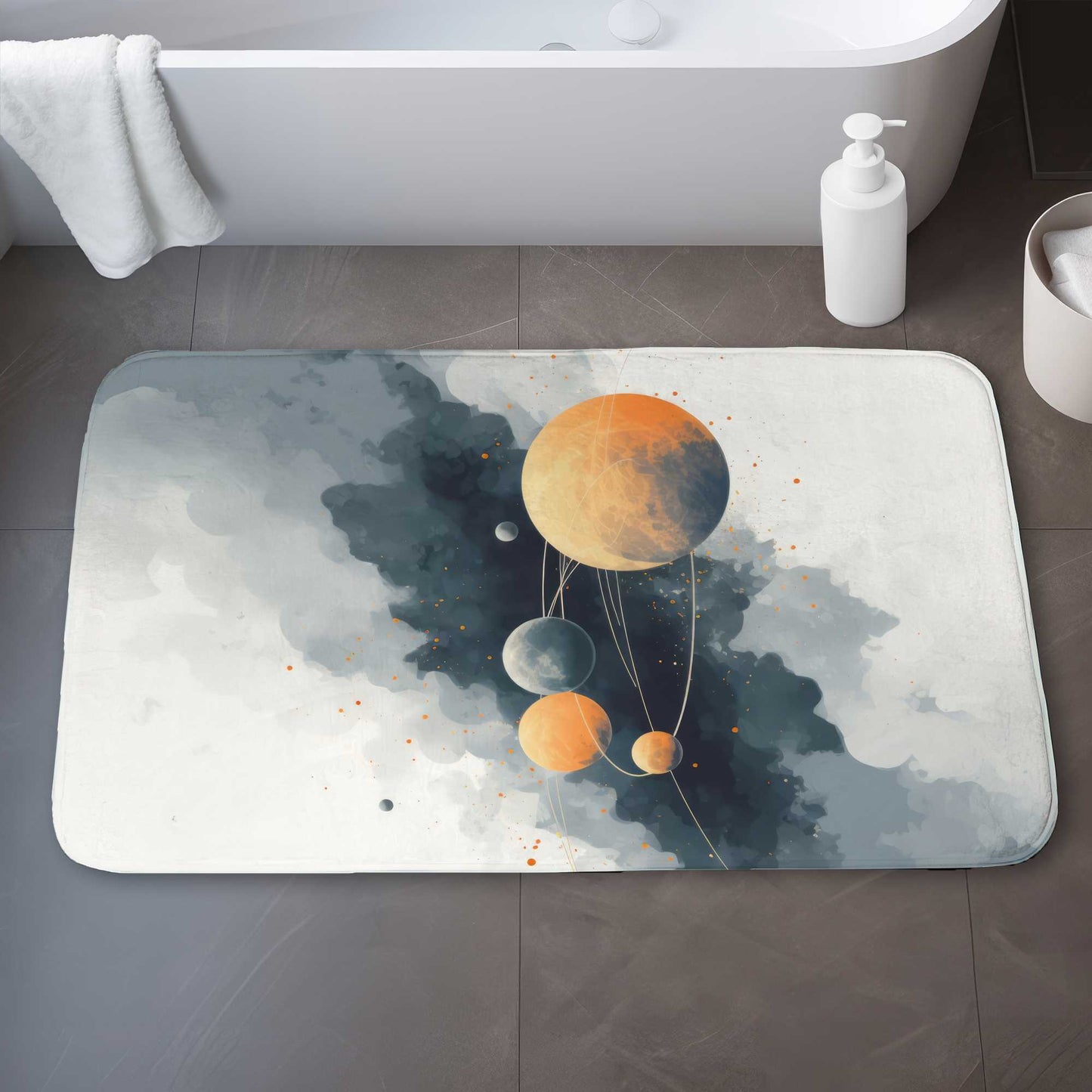 Circle of planets Gray bath mat - Stylish home decor accent