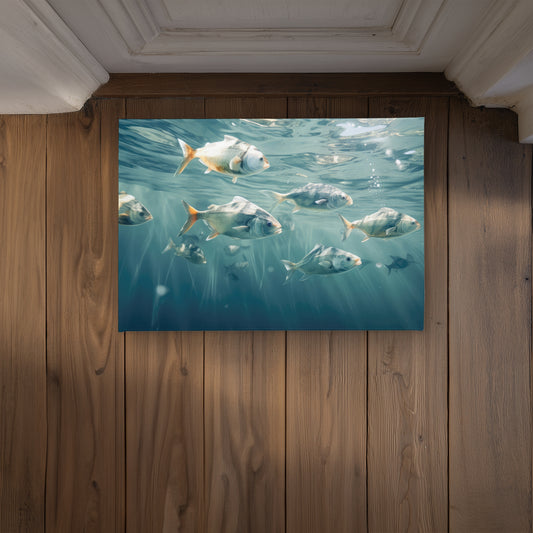 Swimming Peacefully Turquoise Indoor Outdoor Door Mat |