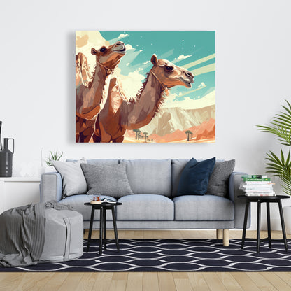 Two Camels Blue Canvas - Elegant Home Decor Piece
