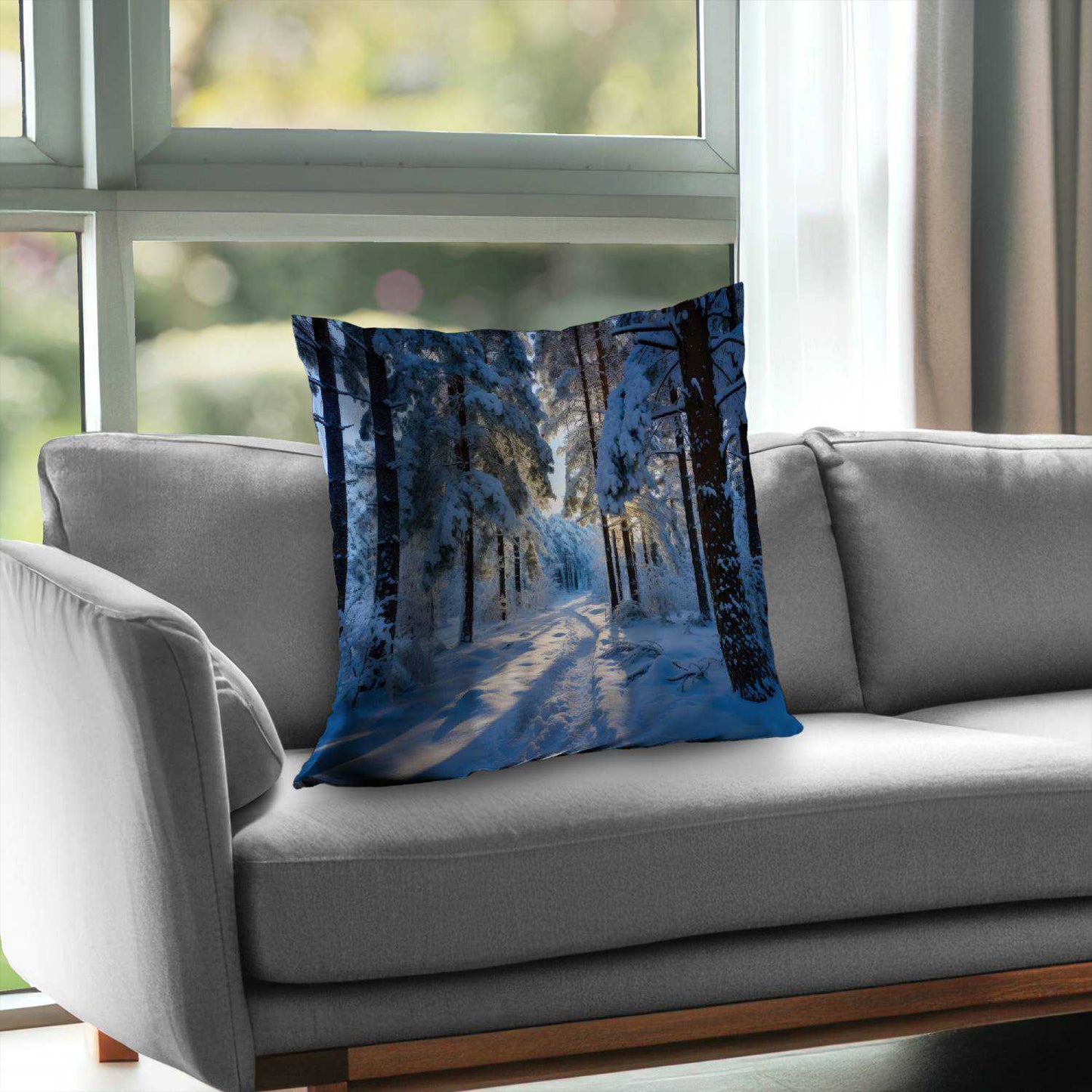 Coussin décoratif en sergé de polyester « Chemin enneigé » - Accessoire de décoration confortable pour la maison