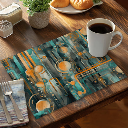 Astrological Machinery Gold Polyester Placemat | Home Decor