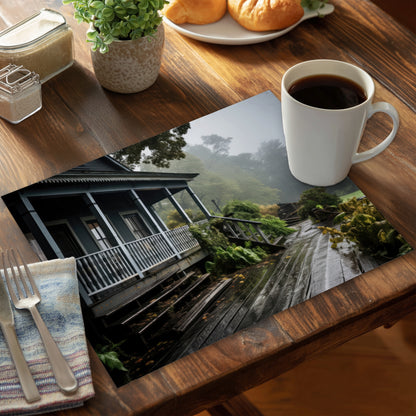 Set de table en polyester « Véranda pluvieuse » - Accent décoratif élégant pour la maison
