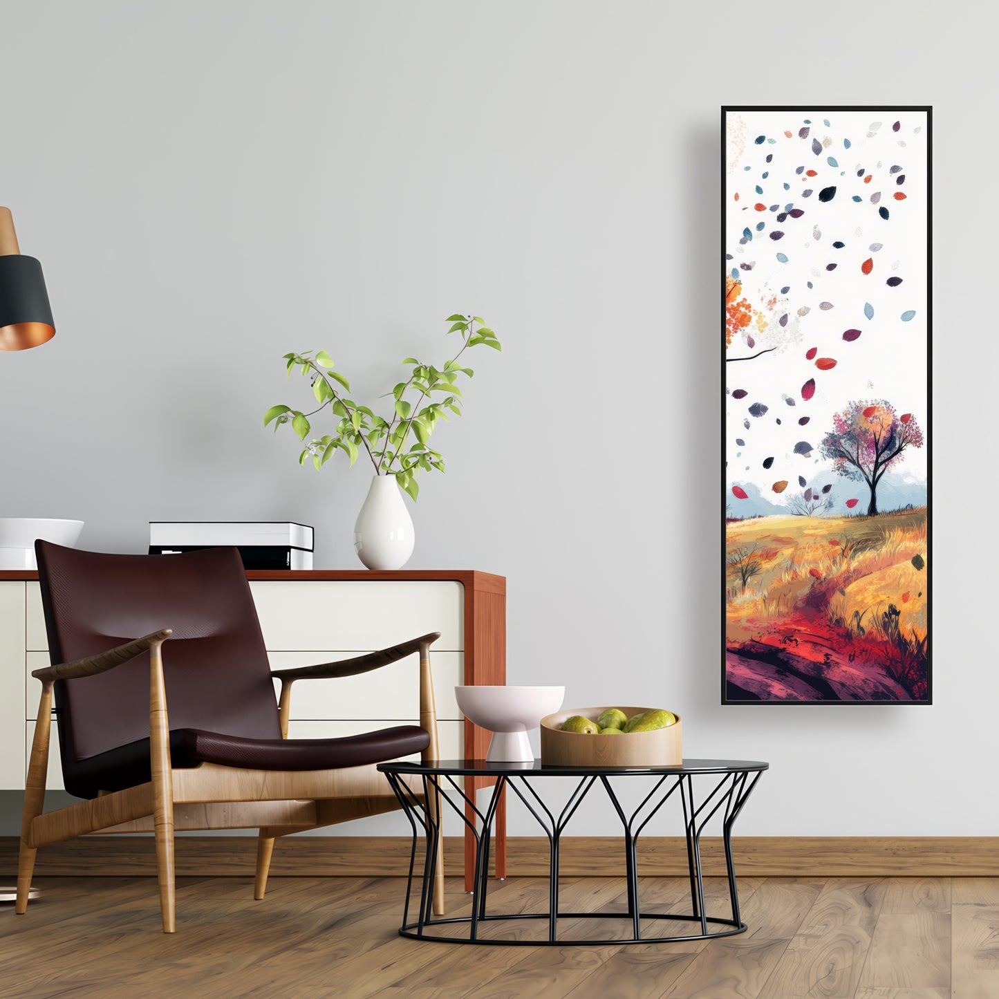 Blowing Leaves - Blue Framed Canvas for Home Decor