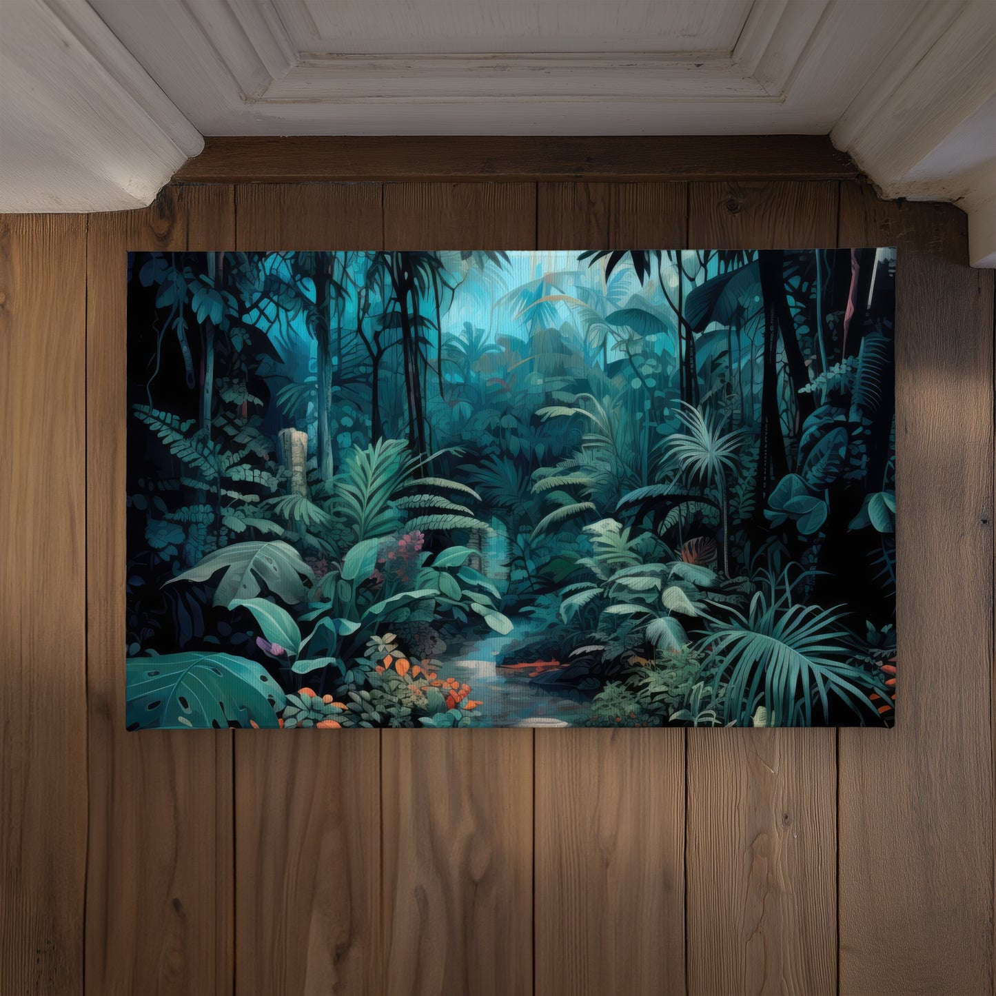 Deep in the jungle Blue Indoor Outdoor Door Mat - Home Decor