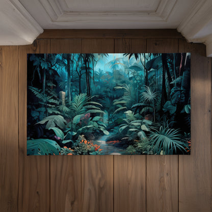 Deep in the jungle Blue Indoor Outdoor Door Mat - Home Decor